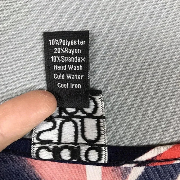 Clara Sun Woo Tunic Top Women Size Medium M Slinky Print 3/4 Sleeve Asymmetrical - Picture 13 of 13